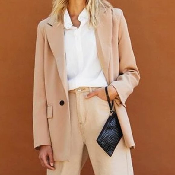 . Jackets & Blazers - Classy go to Double Breasted Lapel Neck Blazer TAN